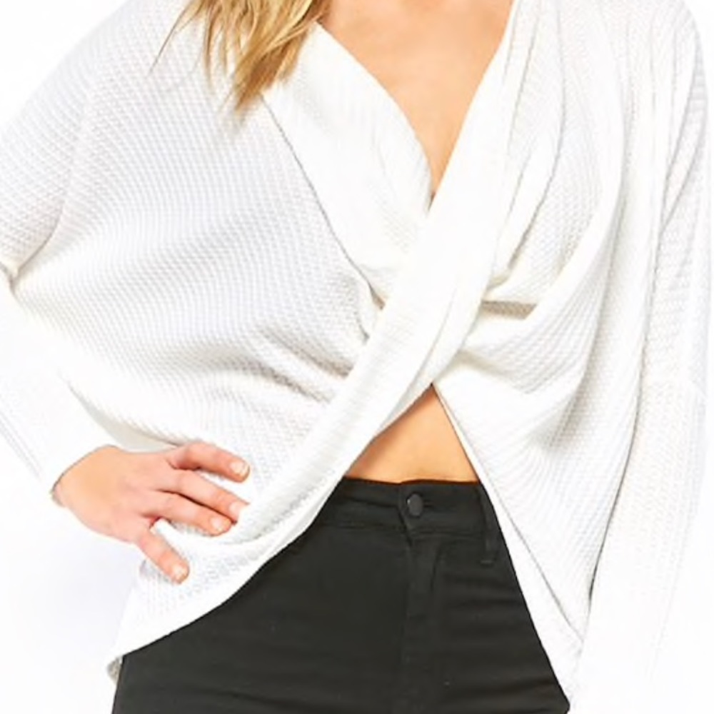 waffle knit tulip front sweater